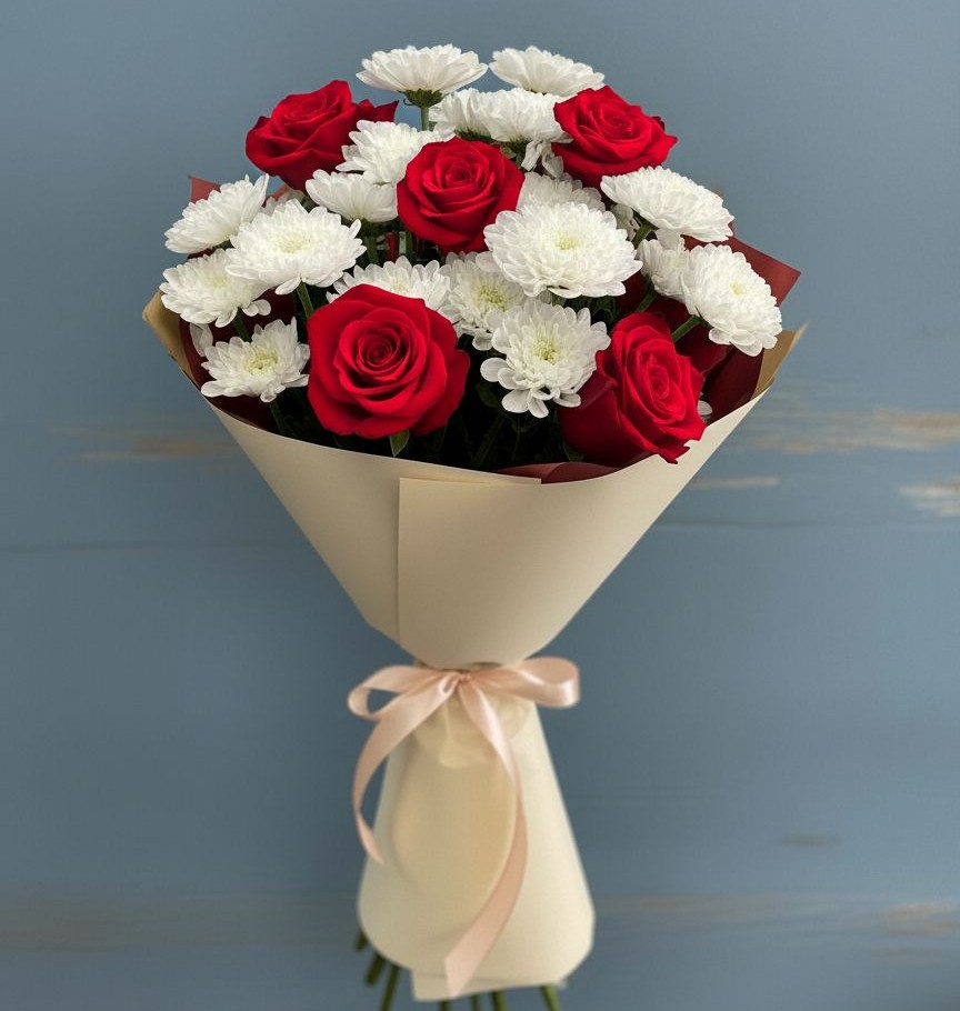 Букет цветов из: Розы и Хризантемы в Трудовом