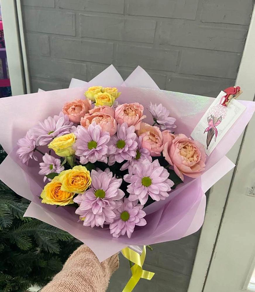 Букет цветов из: Хризантемы и Розы в Трудовом