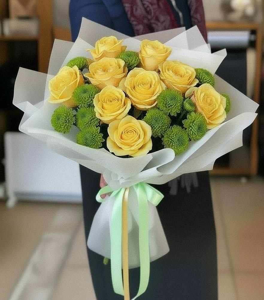 Букет цветов из: Хризантемы и Розы в Трудовом