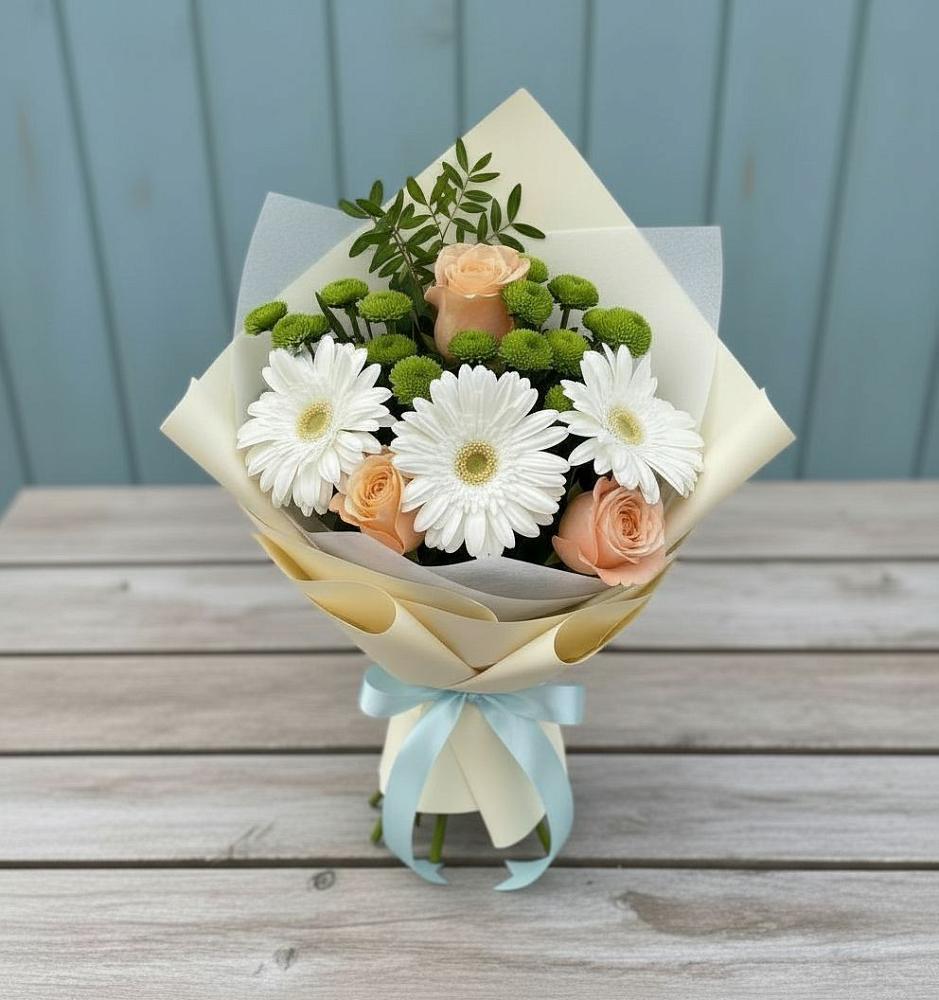 Букет цветов из: Герберы, Розы и Хризантемы в Трудовом