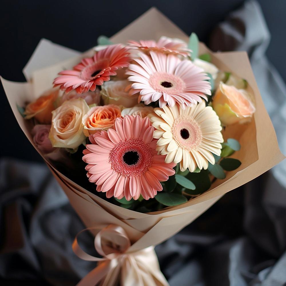 Букет цветов из: Герберы и Розы в Трудовом