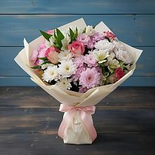 Букет цветов из:  Хризантемы, Альстромерии и Розы в Трудовом