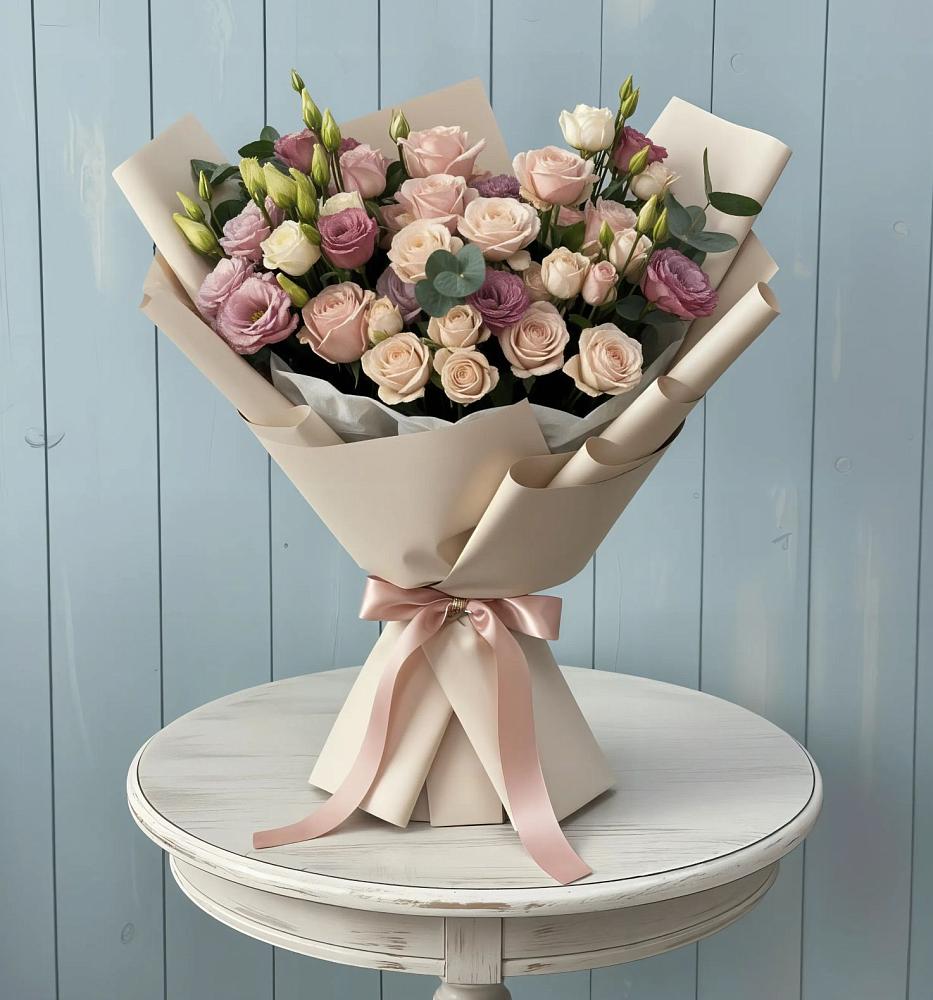 Букет цветов из: Розы и Лизиантусы в Трудовом