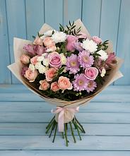 Букет цветов из:  Хризантемы, Розы и Альстромерии в Трудовом