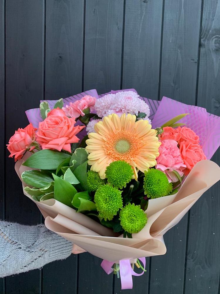 Букет цветов из: Гвоздики, Розы, Герберы и Хризантемы в Трудовом